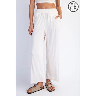 Plus Size Viscose Modal Cropped Wide Leg Pants / Ivory
