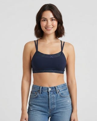 Double Layered Sports Bra / Dark Navy Plaid