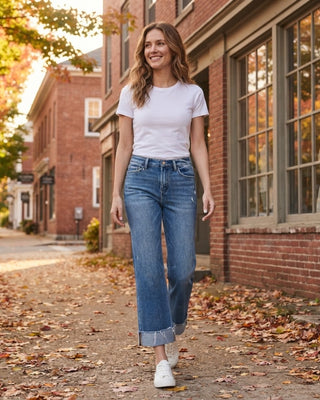 Chester Mid Rise Straight Leg Cuffed Jeans