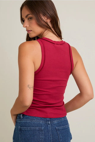 Round Neck Inside Out Ribbed Tank / Burgundy