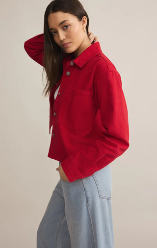 All Day Cropped Denim Jacket / Cherry
