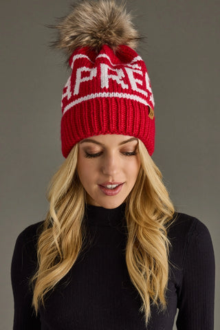Red & White Apres Pom Hat