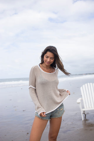 Eliza Crew Cotton Knit / Khaki/White