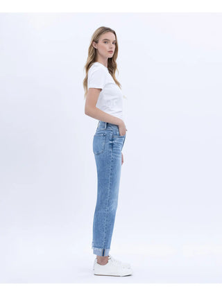 High Rise Cuffed Crop Straight Jeans