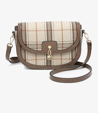 Calloway Plaid Contrast Crossbody Bag / Rust Cream