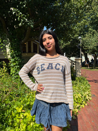 Beach Striped Crew Cotton / Khaki Breaker White Striped