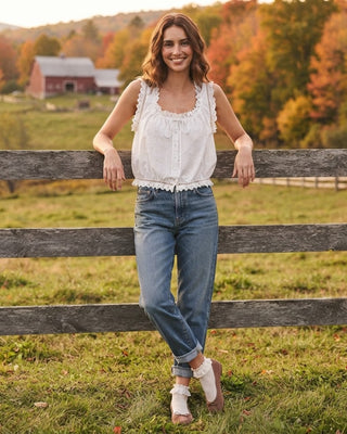 Kristen Embroidered Anglaise Cotton Top / Off White