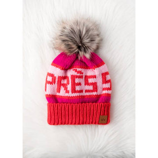 Orange & Pink Apres Ski Pom Hat