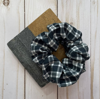 Charcoal Plaid Cotton Handmade Scrunchie