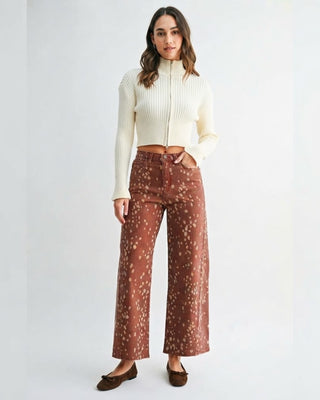 Bambi Hem Seamed Slim Wide Leg / Fawn Print