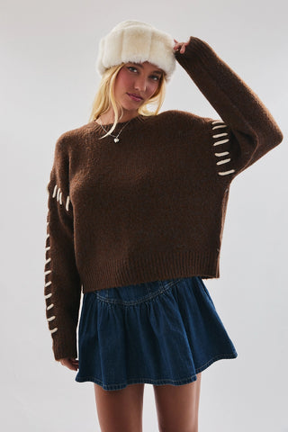 Stitch Detail Sweater Top / Brown