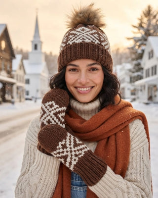 Brown & White Patterned Mittens