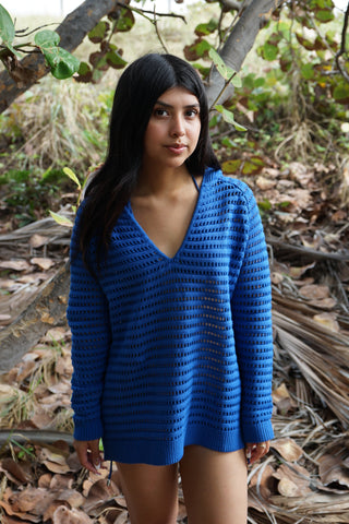 Collared Ladder Knit Sweater / Royal Blue