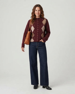 Autumn Argyle Mock Neck Cardigan / Oxblood