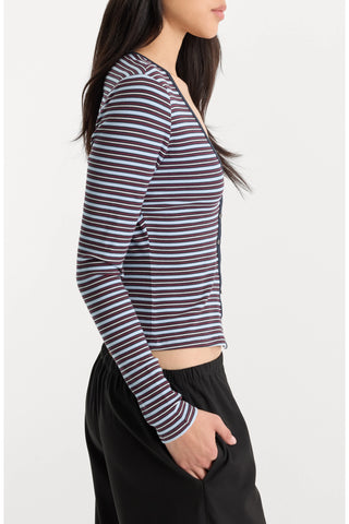 The Rib V Neck Cardigan / Ivy Stripe