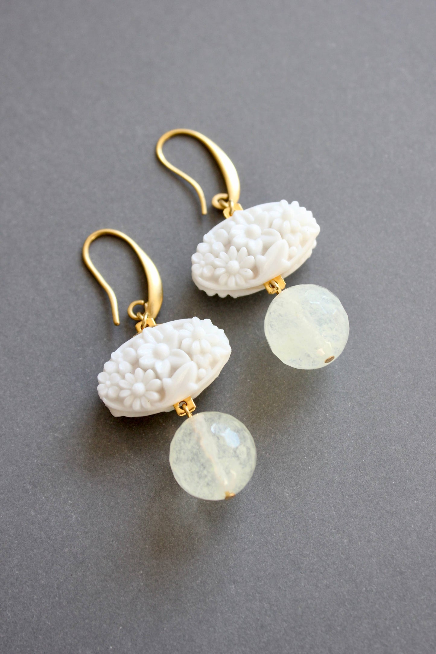 ISLE18 Vintage milk glass and quartz earrings