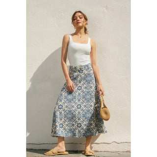 Summer In Capri Buckled A Line Midi Skirt