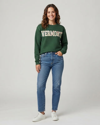Vermont Crewneck Sweatshirt with Floral Lettering / Forest