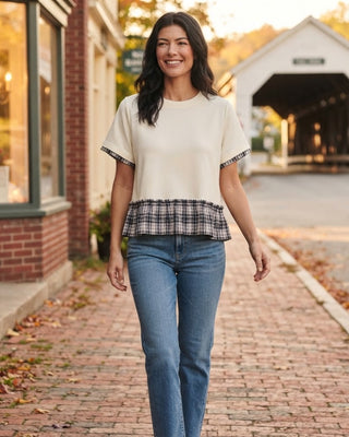 Francis Baby Doll Plaid Peplum / Cream