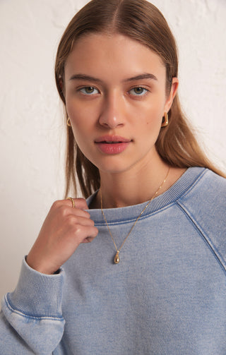 Crop Out Knit Denim Sweatshirt