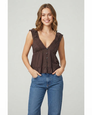 Catherine Lace Trim V-Neck / Brown