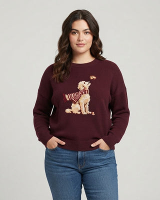 Lila Autumn Puppy Graphic Sweater / Burgundy