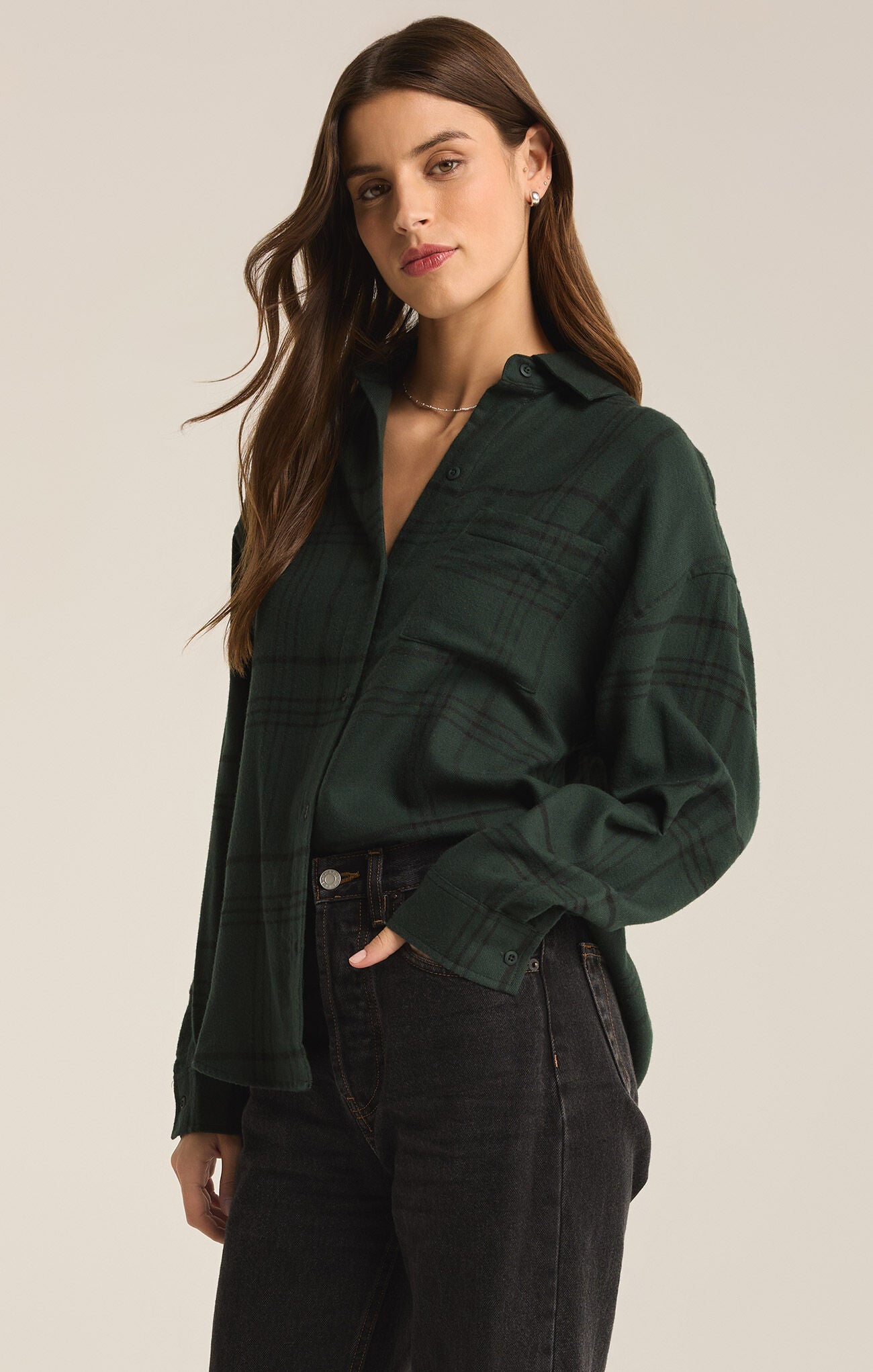 River Plaid Button Up / Cyprus Green