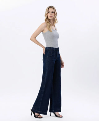 High Rise Dart Detail Wide Leg Jeans / Luminous Charm