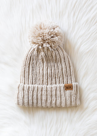 Beige Knit Pom Hat
