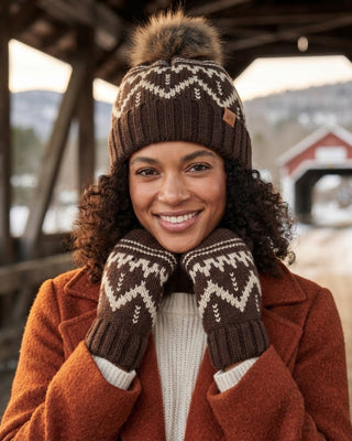 Chocolate Brown & Beige Patterned Mittens