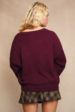 V Neck Oversized Sweater / Maroon