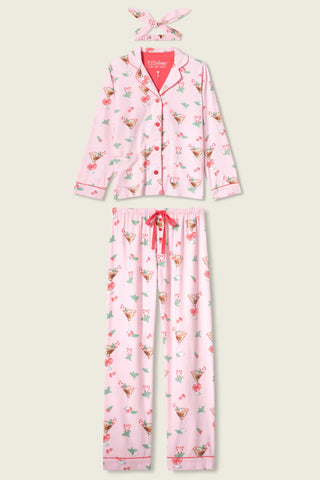 Tini Time Drink Print 3-Piece Flannel PJ Set / Ballet Pink