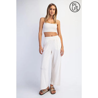 Plus Size Viscose Modal Cropped Wide Leg Pants / Ivory