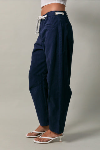 High-Rise Eyelet Detail Barrel Jeans