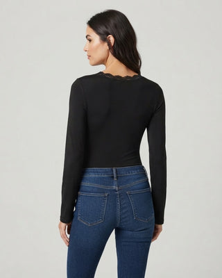 Cara Bell Sleeve Lace Trim Top / Black