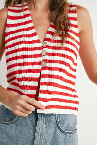Striped Button-Front Sweater Vest