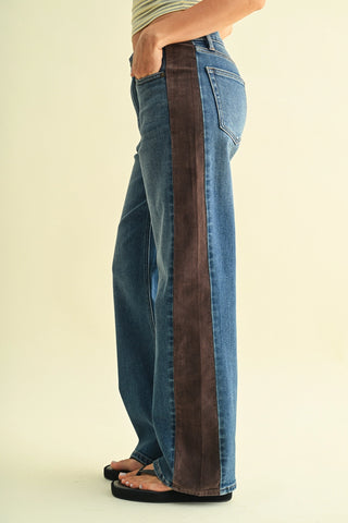 Corduroy Side Panel Wide Leg - Dark Denim
