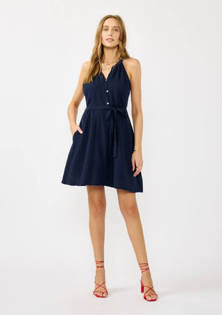 Sleeveless Button-Front Mini Dress with Waist Tie