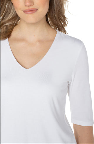 Double Layer V-neck Rib Knit Top/ Cream
