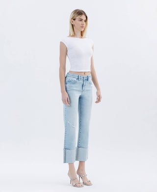 High Rise Cuffed Crop Straight Jeans