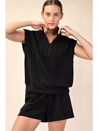 Modal Scuba Luxe V-Neck Sleeveless Top / Black