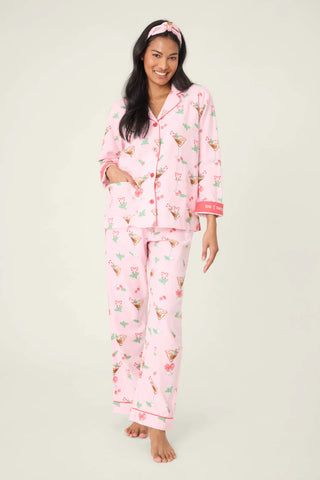 Tini Time Drink Print 3-Piece Flannel PJ Set / Ballet Pink