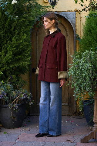 Contrast Collar Barn Coat / Oxblood Muti
