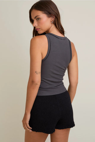 Round Neck Inside Out Ribbed Tank / Charcoal