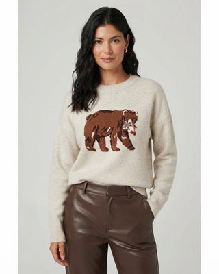 Fishing Bear Crew Neck Sweater / Cream