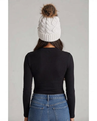 White Cable Knit Pom Hat
