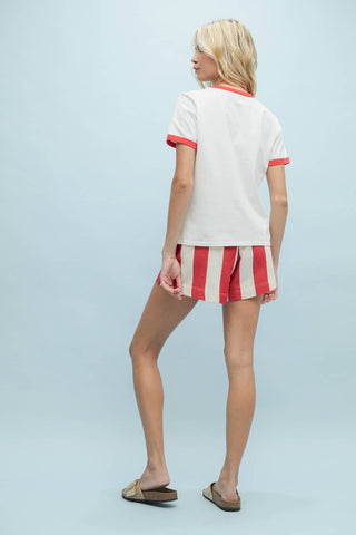 EMBROIDERED CONTRAST KNIT TOP