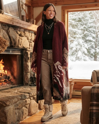 On Mountain Time Duster Sweater / Burgundy