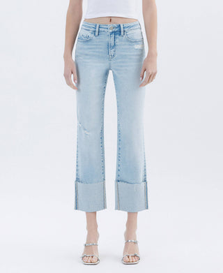 High Rise Cuffed Crop Straight Jeans