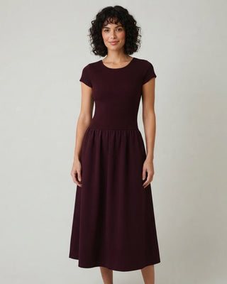 Brenna Dual Fabric Midi Dress / Maroon